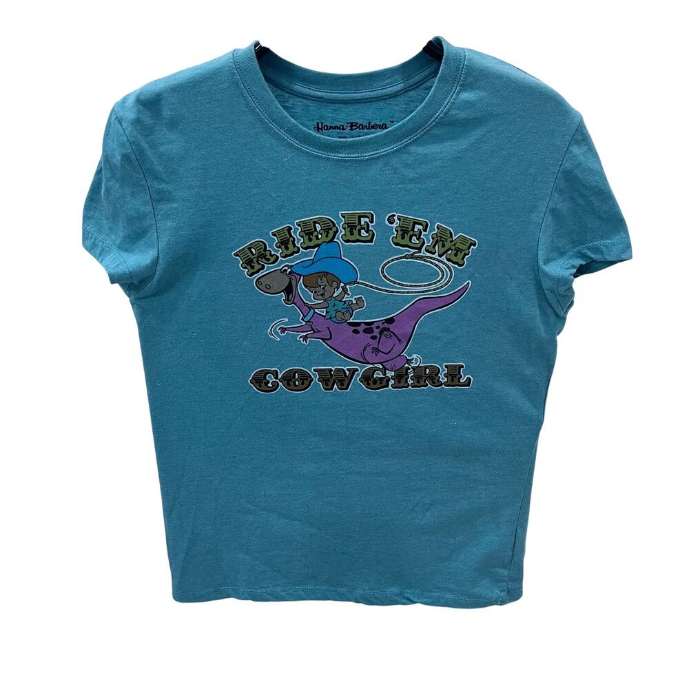 Hanna Barbera Junior XXL Flinstones Dino & Pebbles Ride 'Em Cowgirl T-shirt